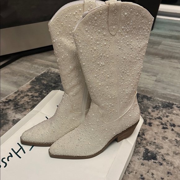 Betsey Johnson Shoes - Betsey Johnson DALAS Ivory Pearl Cowboy Boots NWB